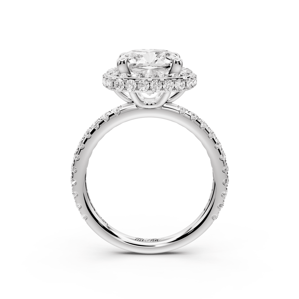 Amelie - 3ct 18k white gold cushion Diamond with Rollover Halo and Pavé engagement Ring - Mr. Alex Jewelry