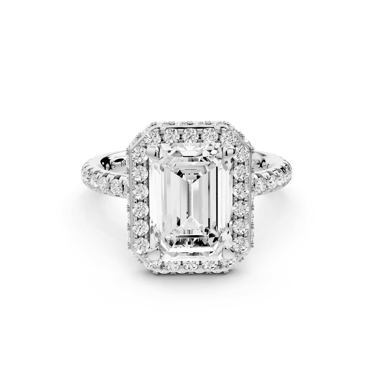 Amelie - 3ct 18k white gold emerald Diamond with Rollover Halo and Pavé Engagement Ring - Mr. Alex Jewelry