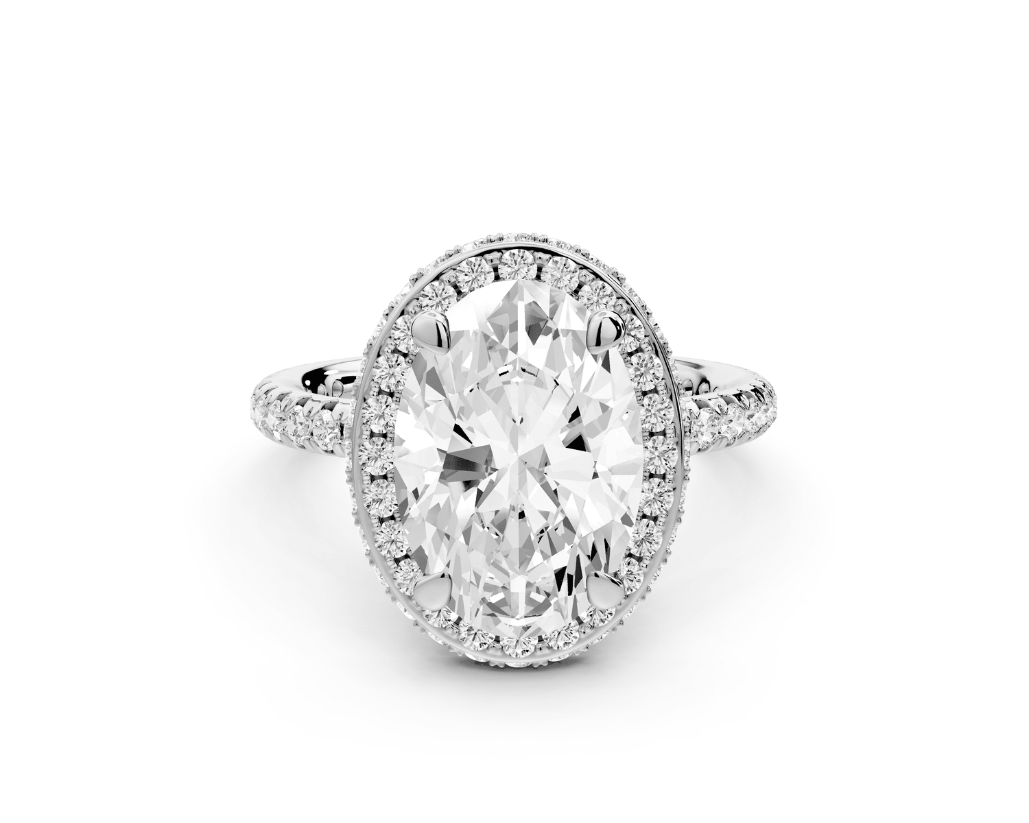 Amelie - 3ct 18k white gold oval Diamond with Rollover Halo and Pavé Engagement Ring - Mr. Alex Jewelry