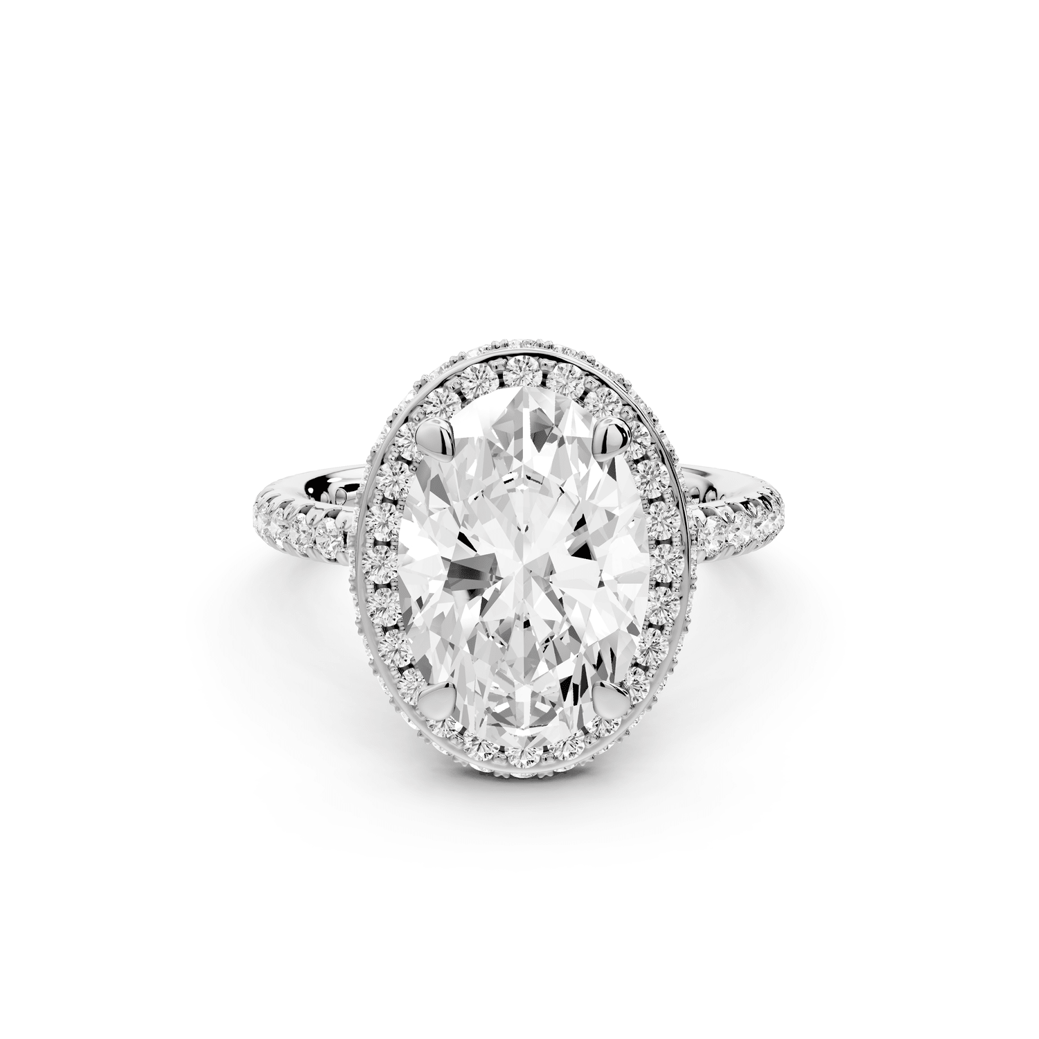 Amelie - 3ct 18k white gold oval Diamond with Rollover Halo and Pavé Engagement Ring - Mr. Alex Jewelry