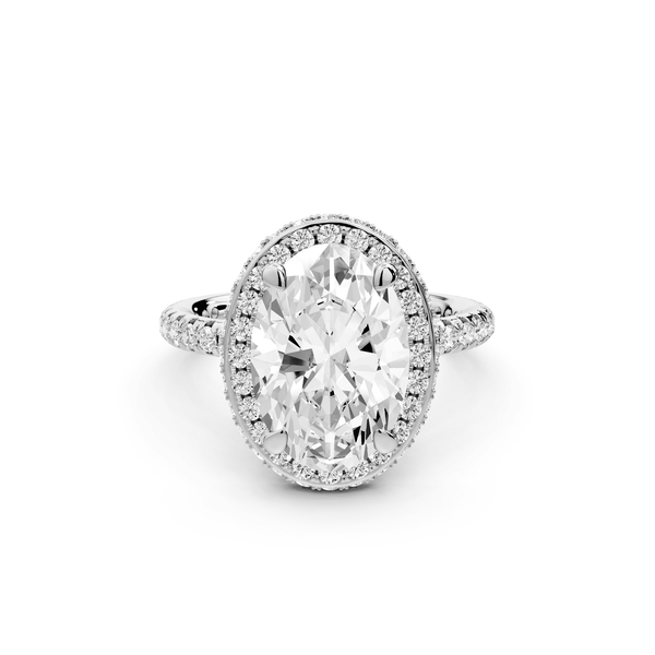 Amelie - 3ct 18k white gold oval Diamond with Rollover Halo and Pavé Engagement Ring - Mr. Alex Jewelry