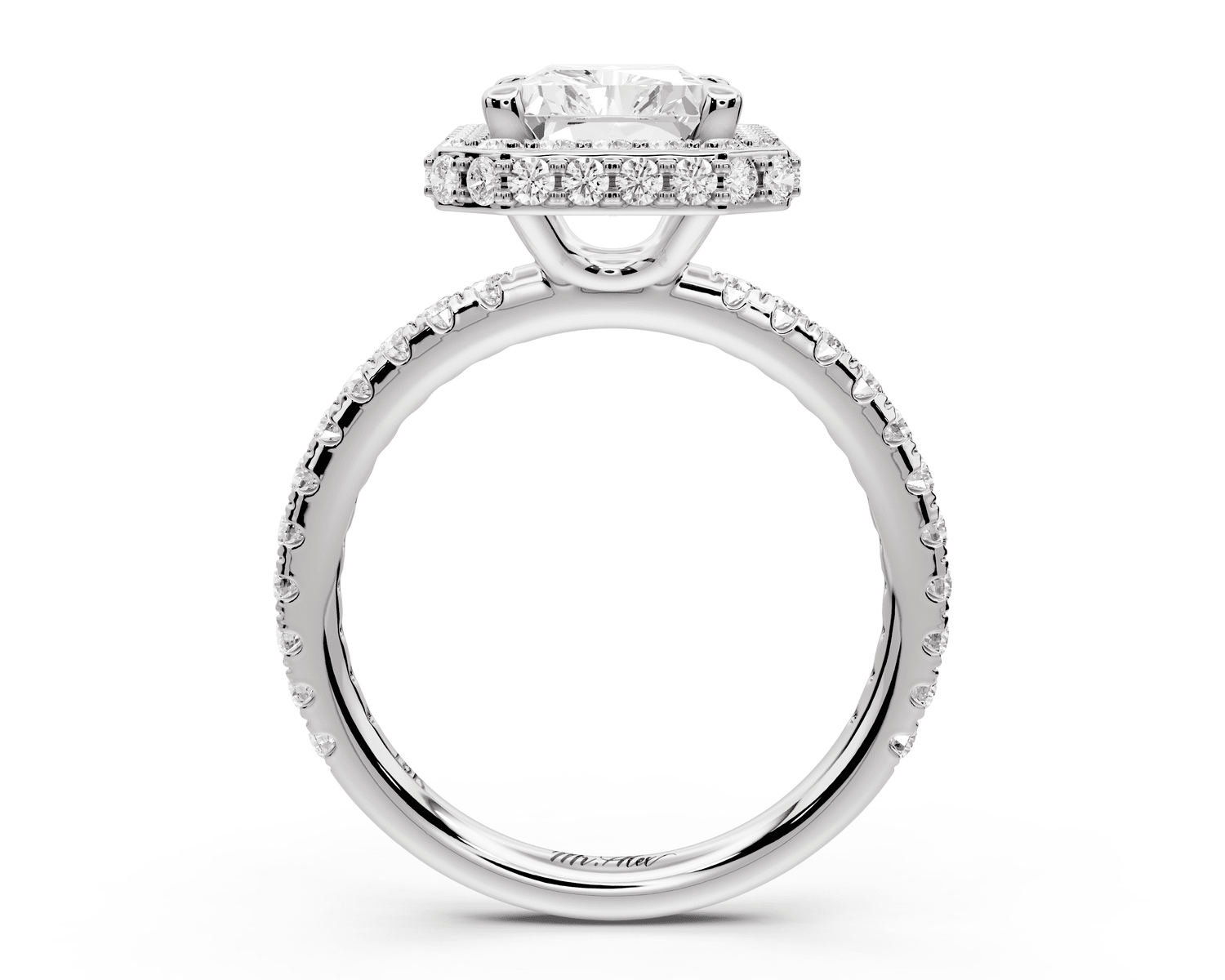 Amelie - 3ct 18k white gold radiant Diamond with Rollover Halo and Pavé engagement Ring - Mr. Alex Jewelry