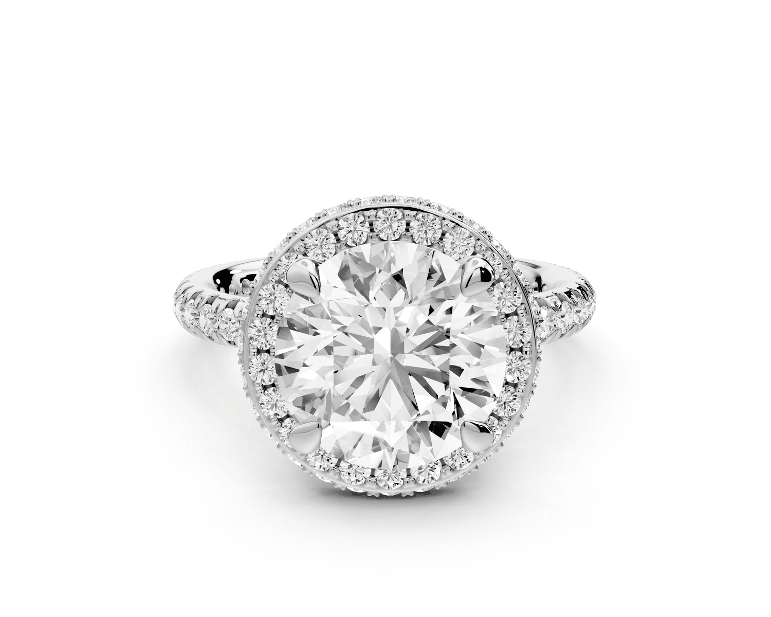 Amelie - 3ct 18k white gold round Diamond with Rollover Halo and Pavé Engagment Ring - Mr. Alex Jewelry