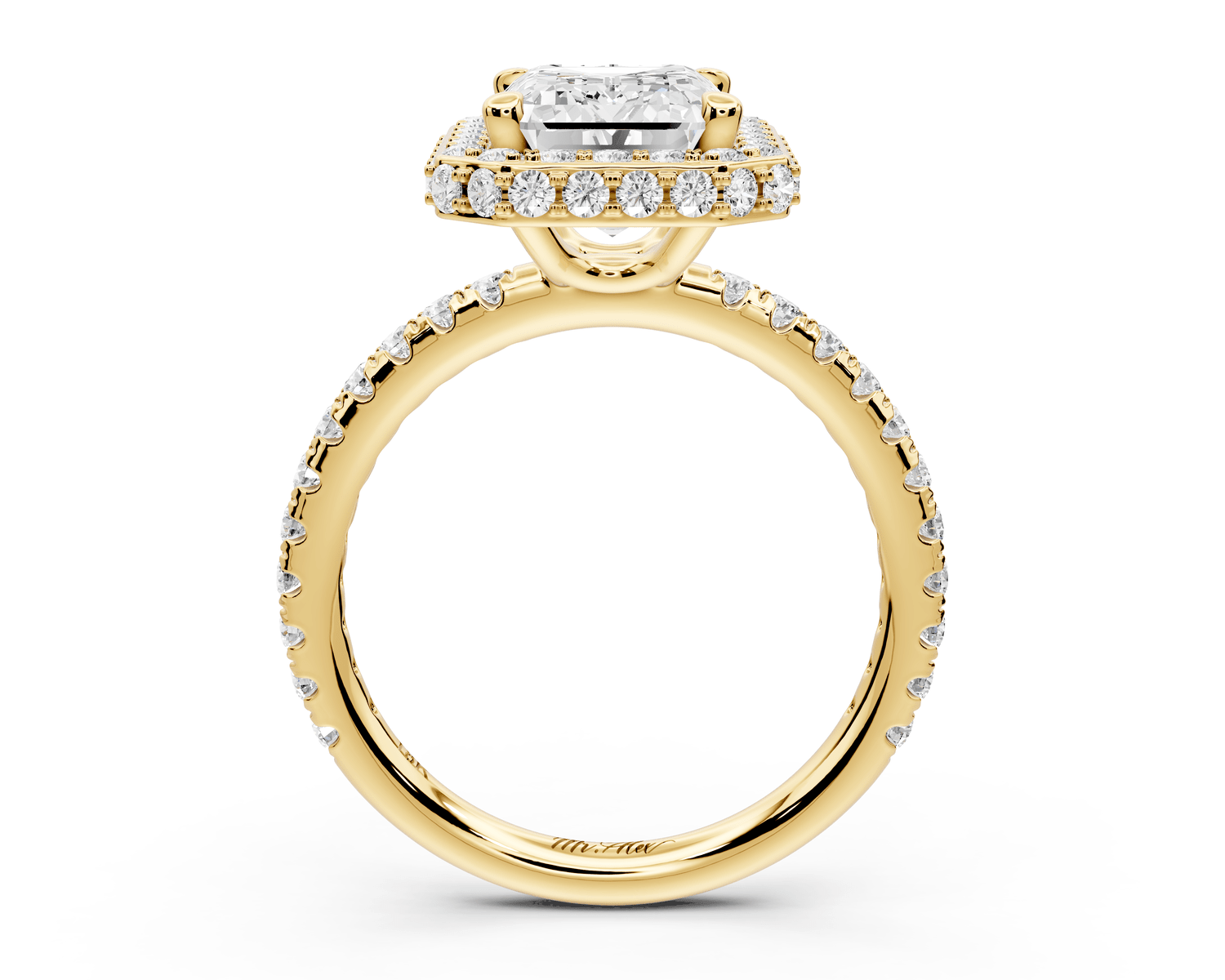 Amelie - 3ct 18k yellow gold emerald Diamond with Rollover Halo and Pavé Engagement Ring - Mr. Alex Jewelry