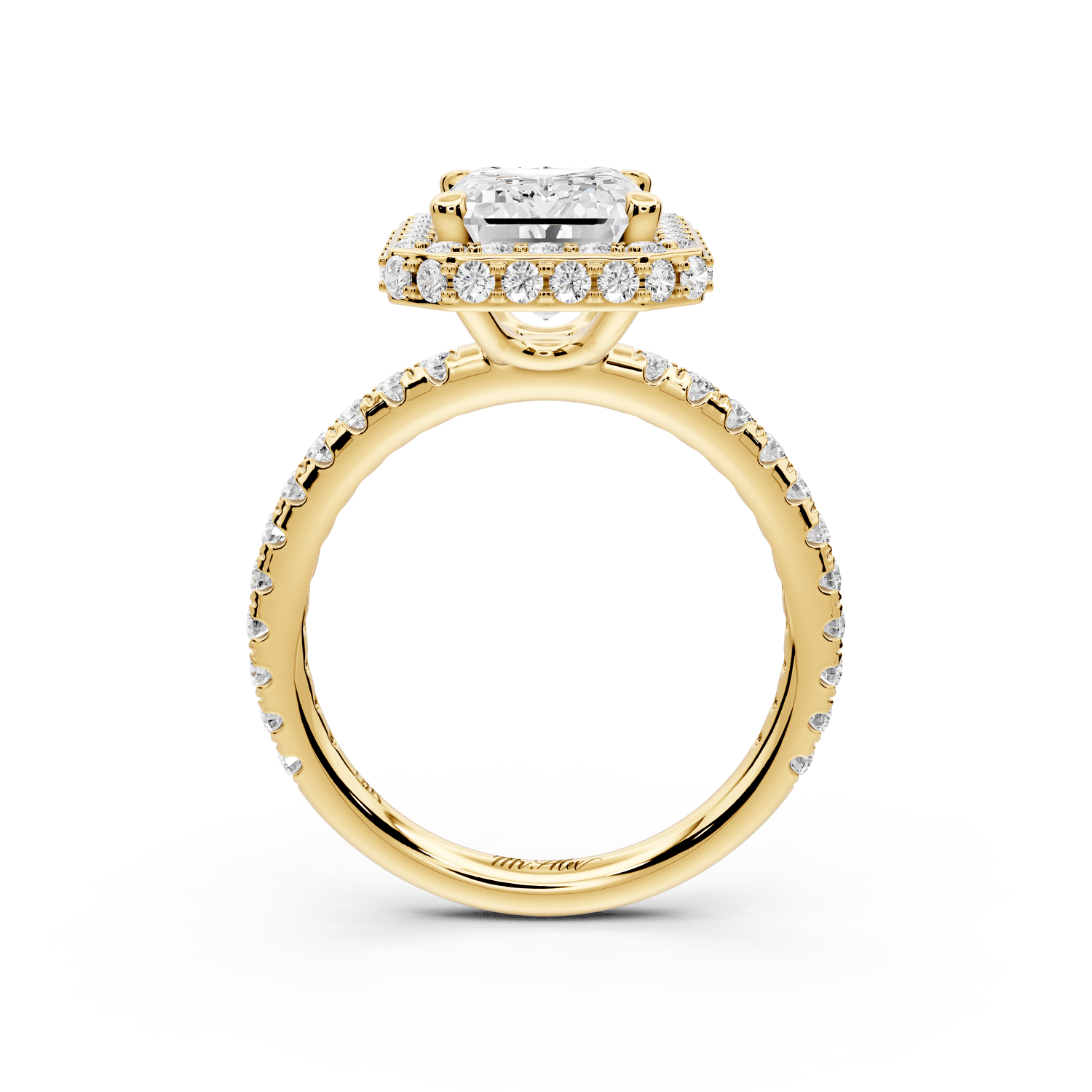 Amelie - 3ct 18k yellow gold emerald Diamond with Rollover Halo and Pavé Engagement Ring - Mr. Alex Jewelry