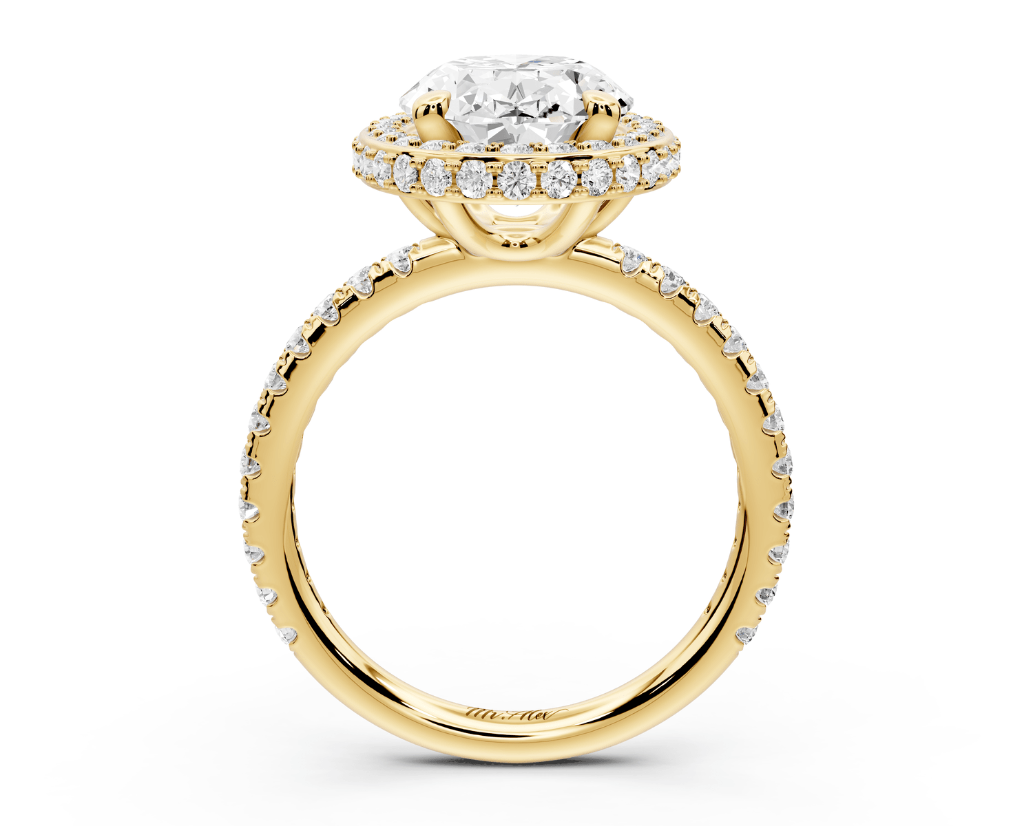 Amelie - 3ct 18k yellow gold oval Diamond with Rollover Halo and Pavé Engagement Ring - Mr. Alex Jewelry