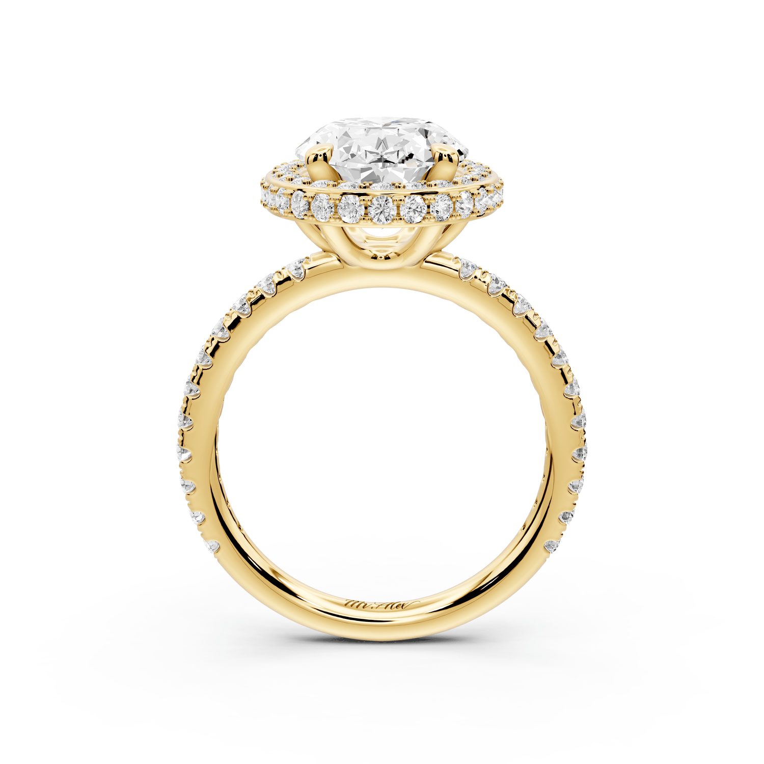 Amelie - 3ct 18k yellow gold oval Diamond with Rollover Halo and Pavé Engagement Ring - Mr. Alex Jewelry