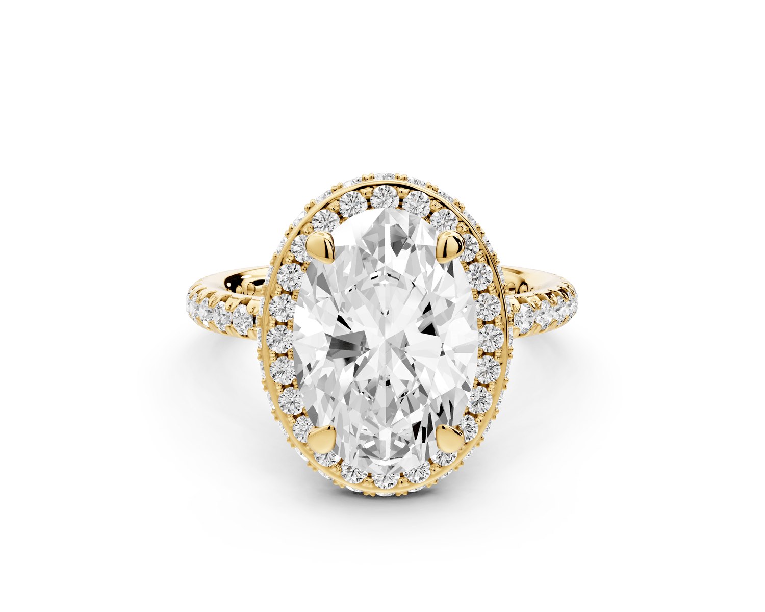 Amelie - 3ct 18k yellow gold oval Diamond with Rollover Halo and Pavé Engagement Ring - Mr. Alex Jewelry