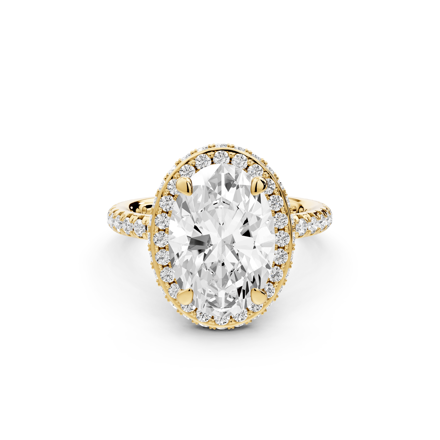 Amelie - 3ct 18k yellow gold oval Diamond with Rollover Halo and Pavé Engagement Ring - Mr. Alex Jewelry