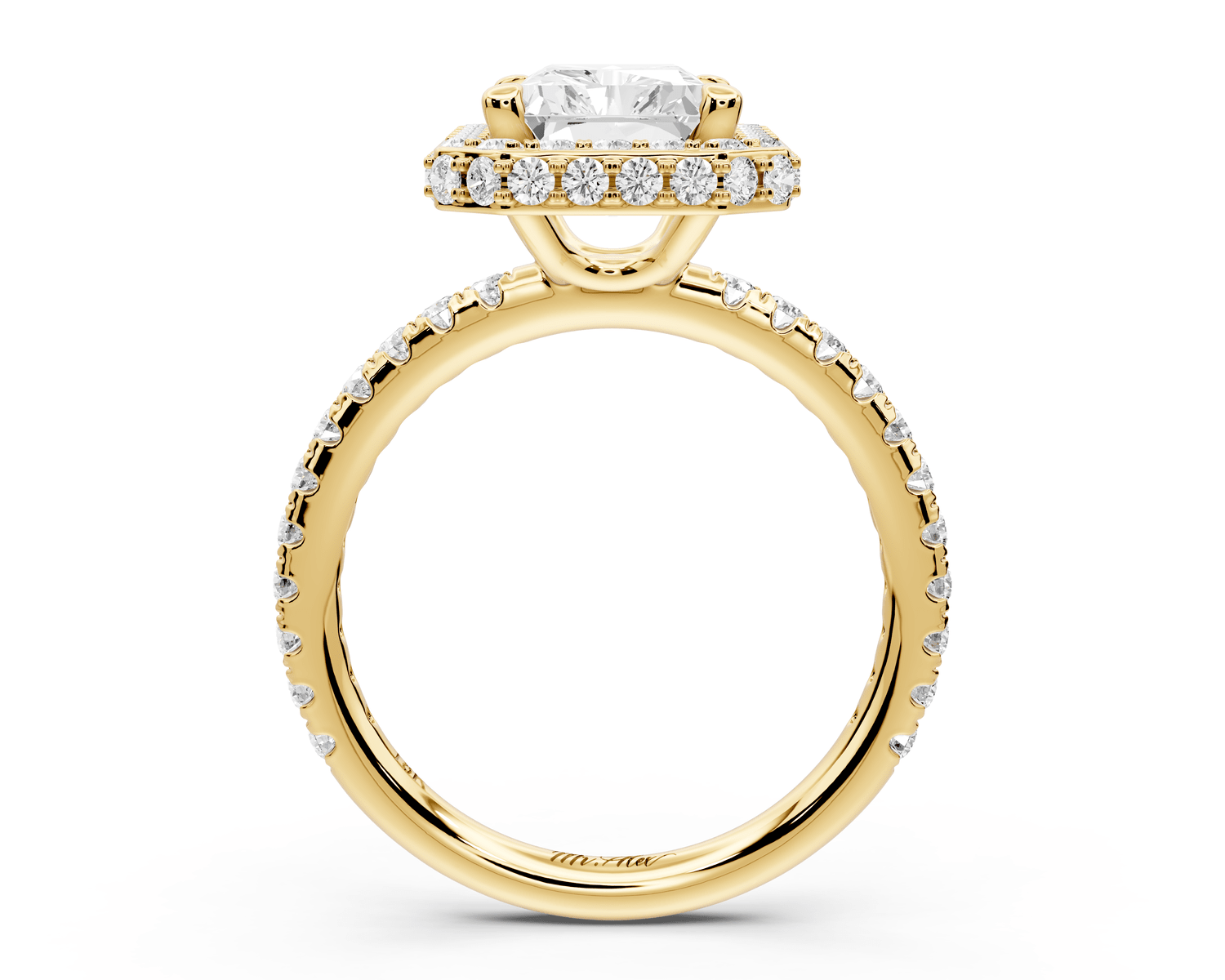 Amelie - 3ct 18k yellow gold radiant Diamond with Rollover Halo and Pavé engagement Ring - Mr. Alex Jewelry