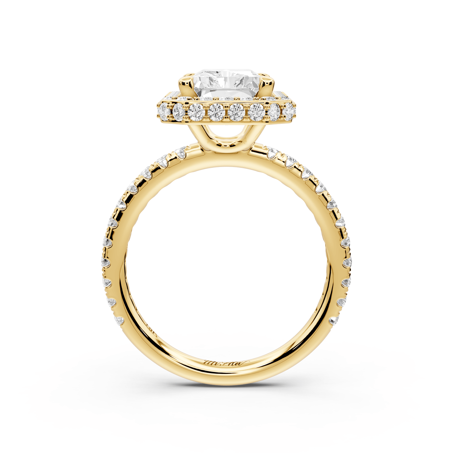 Amelie - 3ct 18k yellow gold radiant Diamond with Rollover Halo and Pavé engagement Ring - Mr. Alex Jewelry