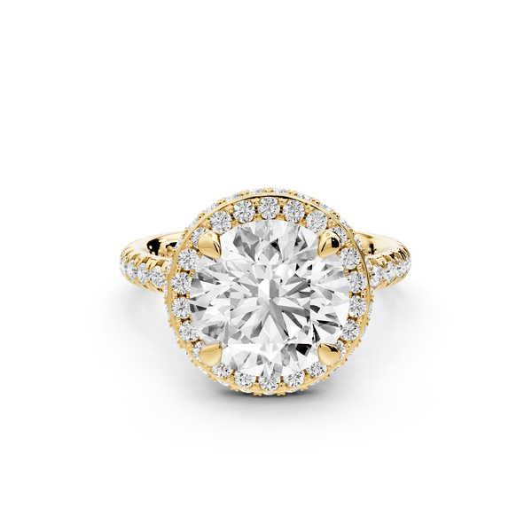 Amelie - 3ct 18k yellow gold round Diamond with Rollover Halo and Pavé Engagment Ring - Mr. Alex Jewelry