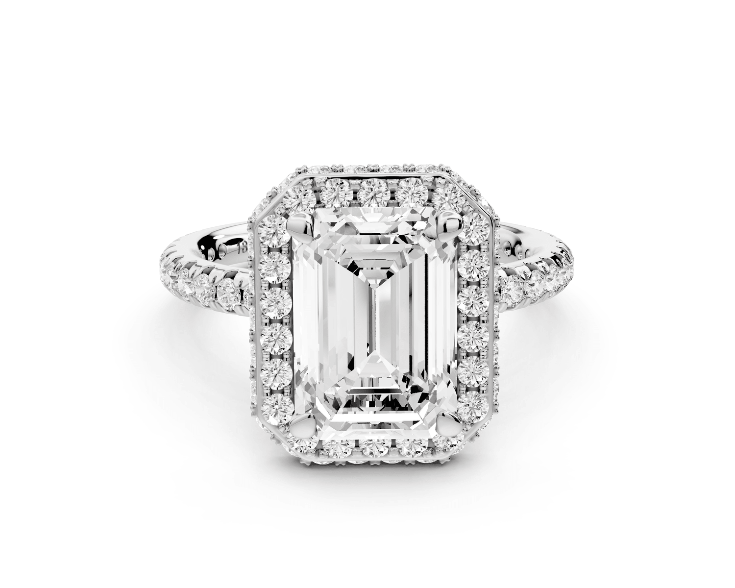 Amelie - 3ct platinum emerald Diamond with Rollover Halo and Pavé Engagement Ring - Mr. Alex Jewelry