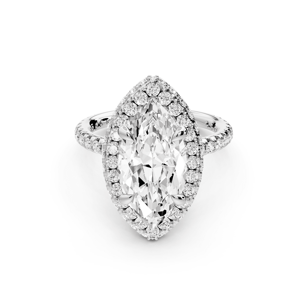 Amelie - 3ct platinum marquise Diamond with Rollover Halo and Pavé engagement Ring - Mr. Alex Jewelry