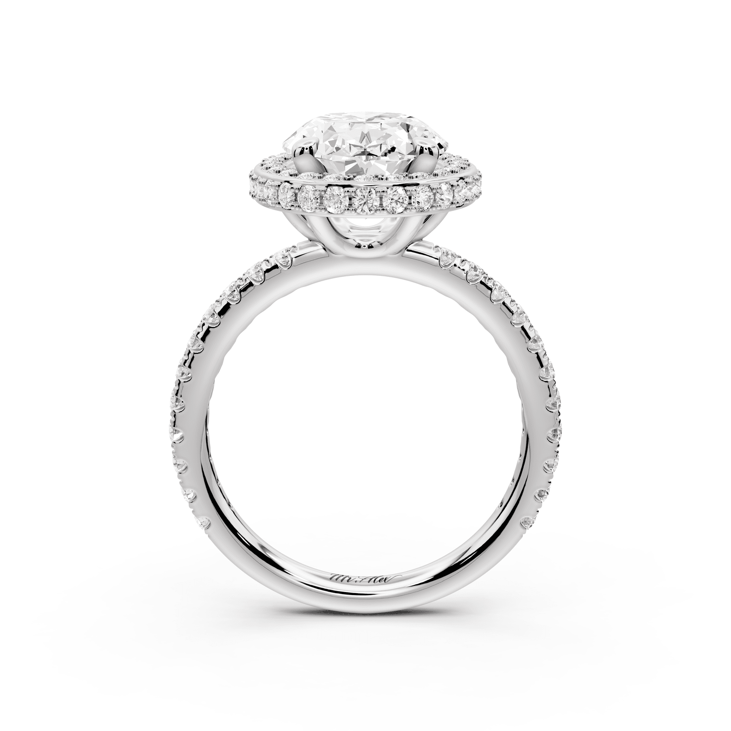 Amelie - 3ct platinum oval Diamond with Rollover Halo and Pavé Engagement Ring - Mr. Alex Jewelry