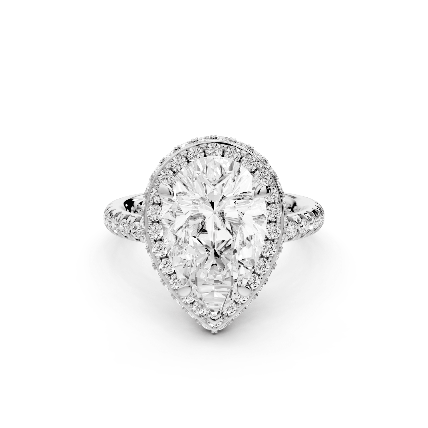 Amelie - 3ct platinum pear Diamond with Rollover Halo and Pavé Engagement Ring - Mr. Alex Jewelry
