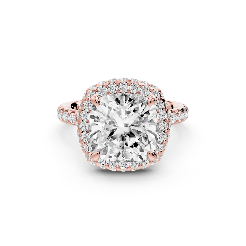 Amelie - 4ct 14k rose gold cushion Diamond with Rollover Halo and Pavé engagement Ring - Mr. Alex Jewelry