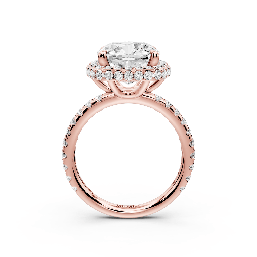 Amelie - 4ct 14k rose gold cushion Diamond with Rollover Halo and Pavé engagement Ring - Mr. Alex Jewelry
