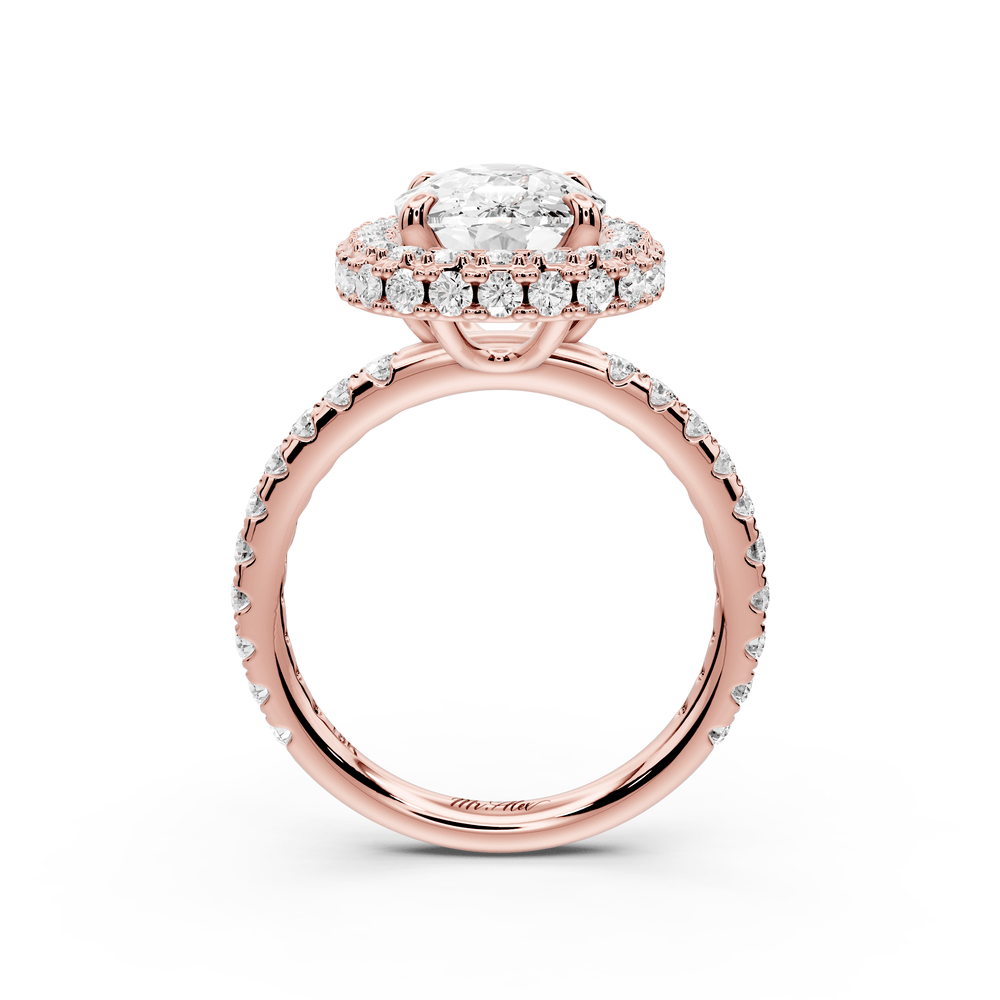 Amelie - 4ct 14k rose gold ecushion Diamond with Rollover Halo and Pavé engagement Ring - Mr. Alex Jewelry