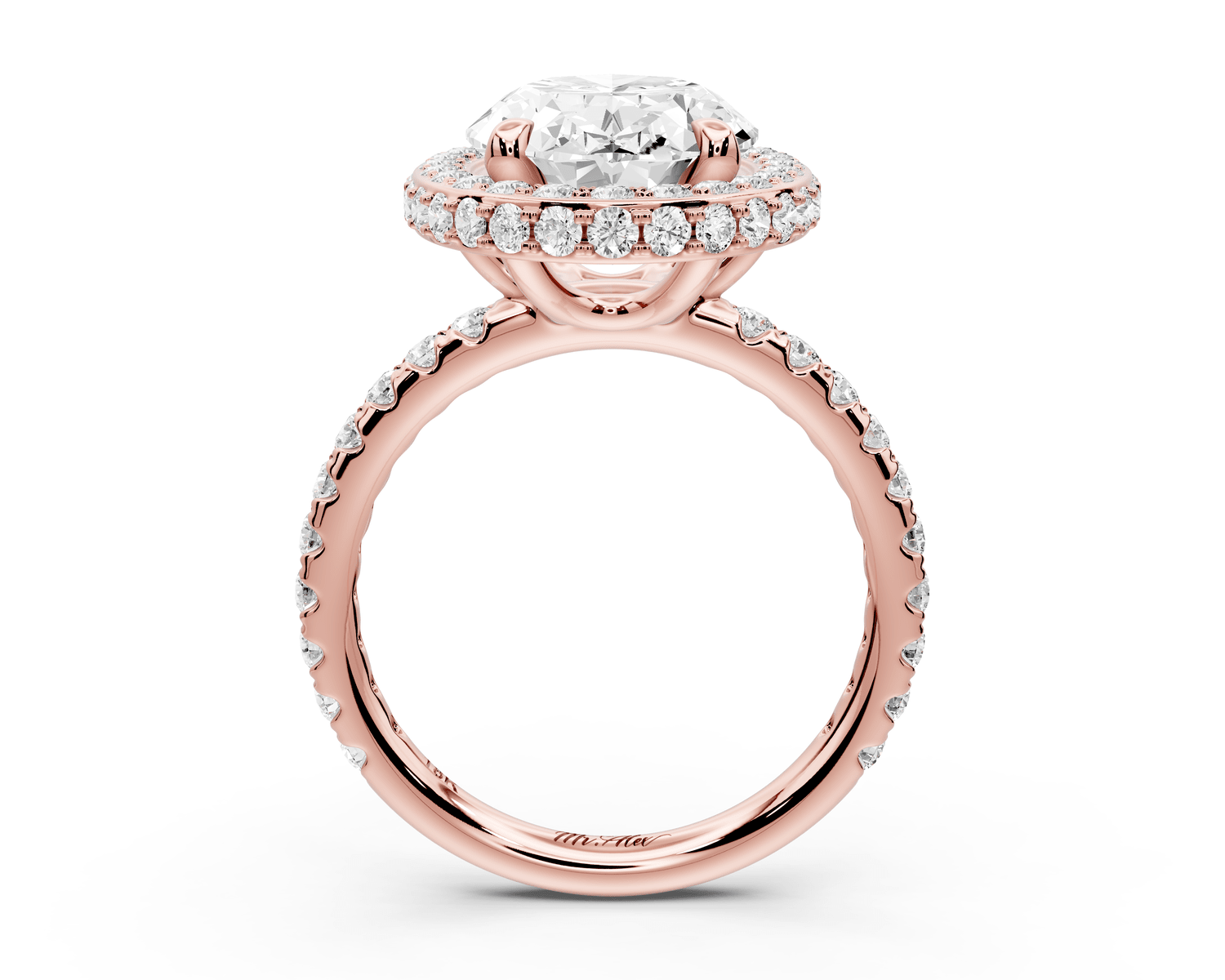 Amelie - 4ct 14k rose gold oval Diamond with Rollover Halo and Pavé Engagement Ring - Mr. Alex Jewelry