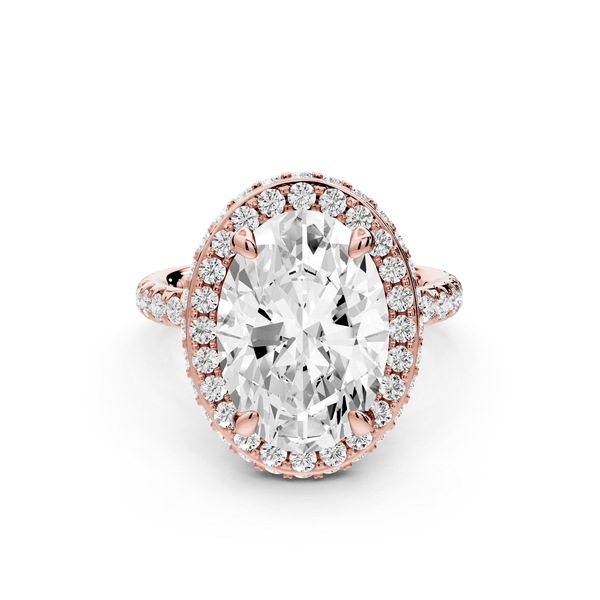 Amelie - 4ct 14k rose gold oval Diamond with Rollover Halo and Pavé Engagement Ring - Mr. Alex Jewelry