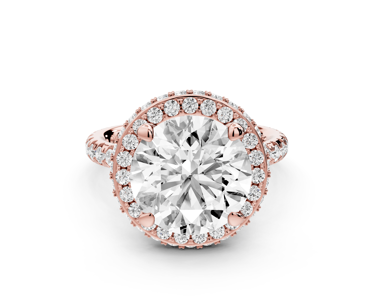 Amelie - 4ct 14k rose gold round Diamond with Rollover Halo and Pavé Engagment Ring - Mr. Alex Jewelry