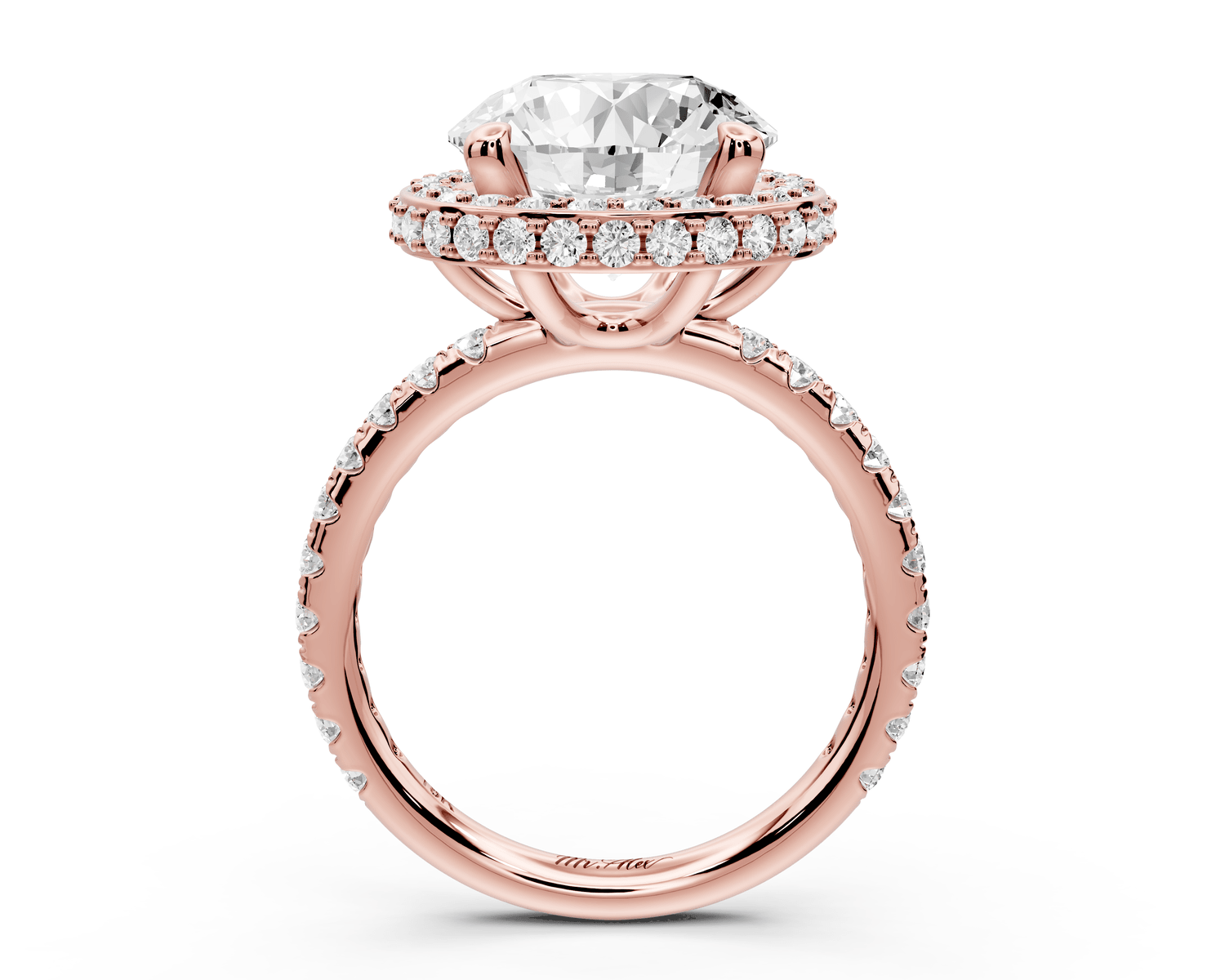 Amelie - 4ct 14k rose gold round Diamond with Rollover Halo and Pavé Engagment Ring - Mr. Alex Jewelry