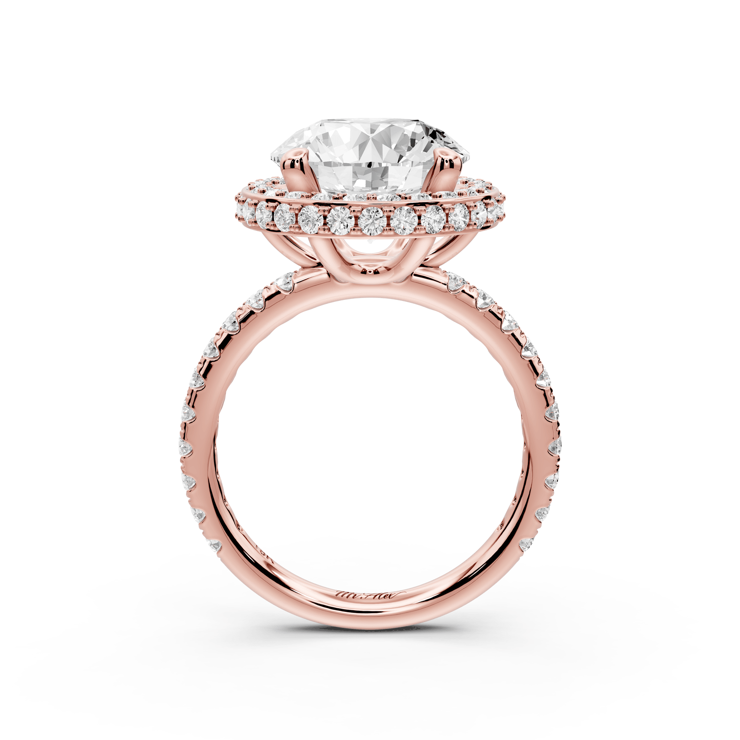 Amelie - 4ct 14k rose gold round Diamond with Rollover Halo and Pavé Engagment Ring - Mr. Alex Jewelry