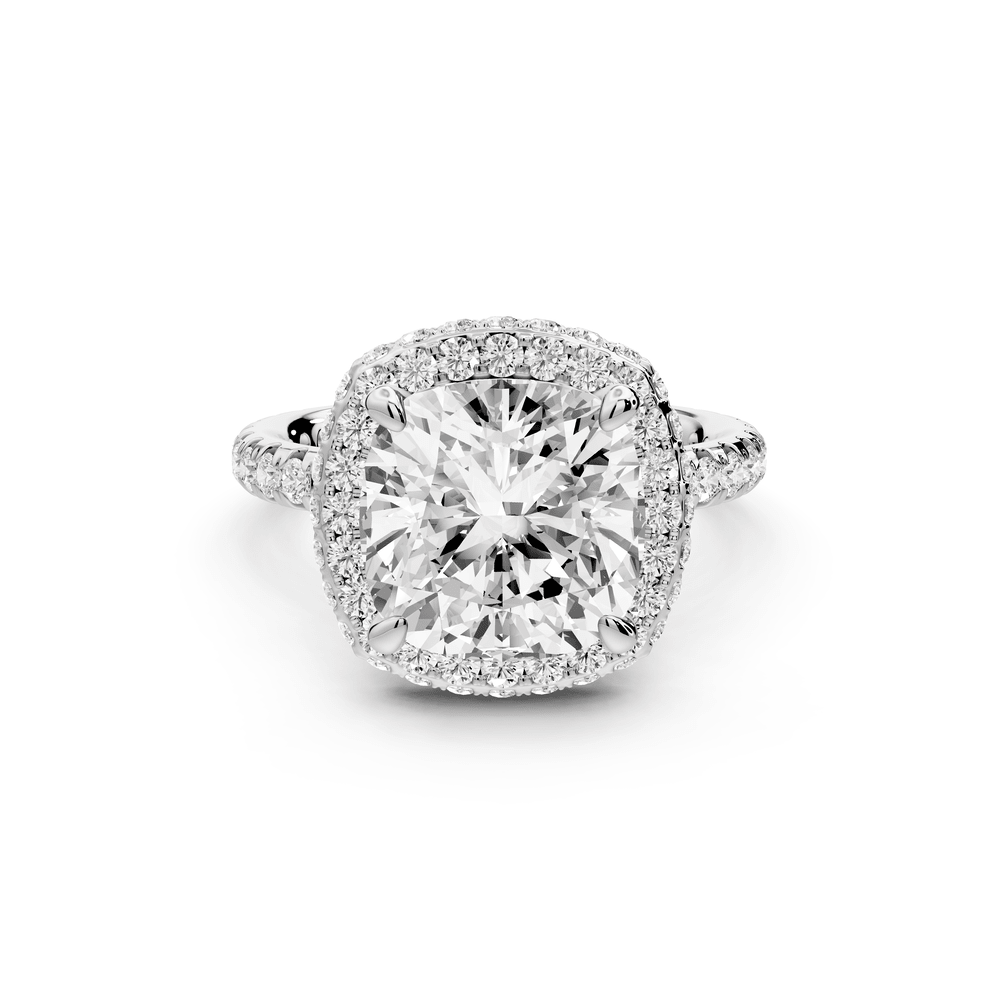 Amelie - 4ct 14k white gold cushion Diamond with Rollover Halo and Pavé engagement Ring - Mr. Alex Jewelry