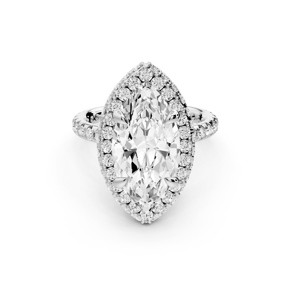 Amelie - 4ct 14k white gold marquise Diamond with Rollover Halo and Pavé engagement Ring - Mr. Alex Jewelry