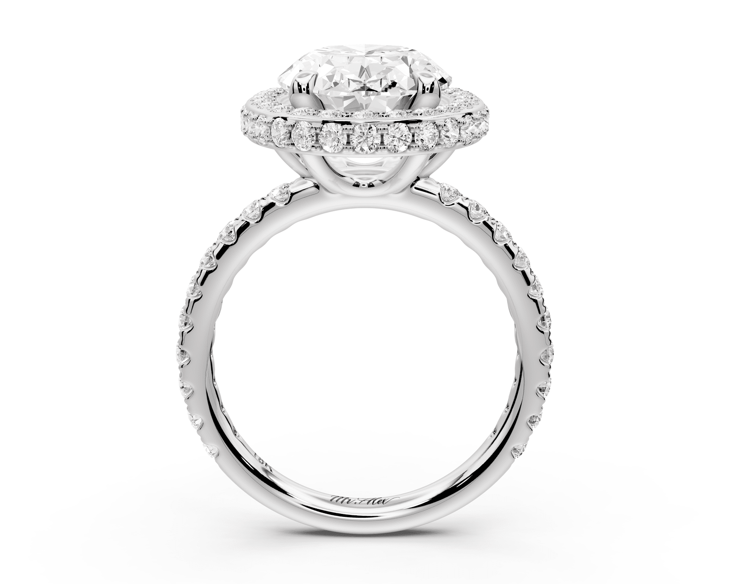 Amelie - 4ct 14k white gold oval Diamond with Rollover Halo and Pavé Engagement Ring - Mr. Alex Jewelry