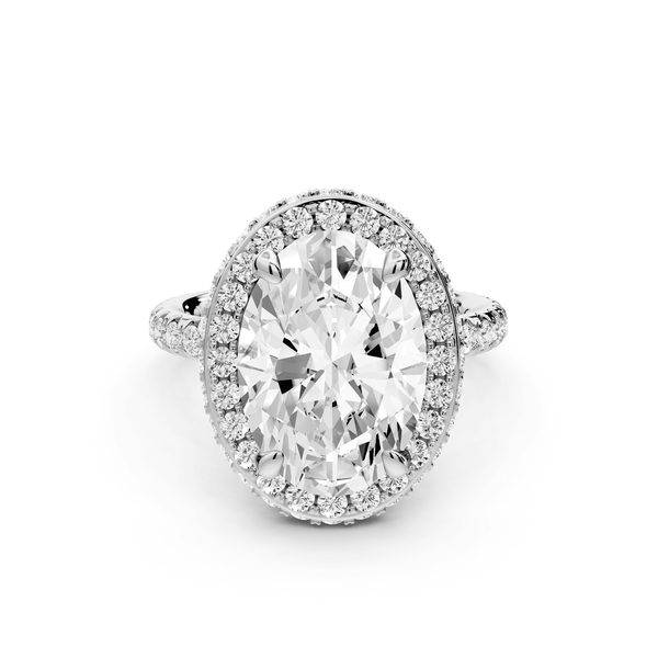 Amelie - 4ct 14k white gold oval Diamond with Rollover Halo and Pavé Engagement Ring - Mr. Alex Jewelry