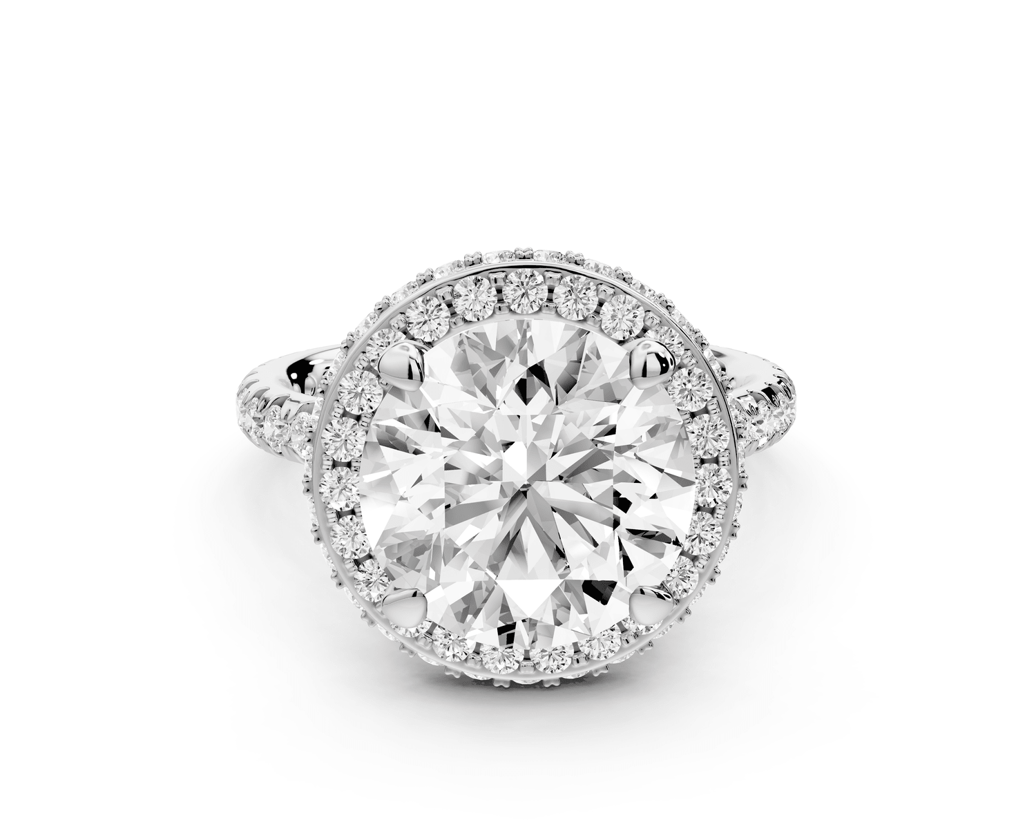 Amelie - 4ct 14k white gold round Diamond with Rollover Halo and Pavé Engagment Ring - Mr. Alex Jewelry