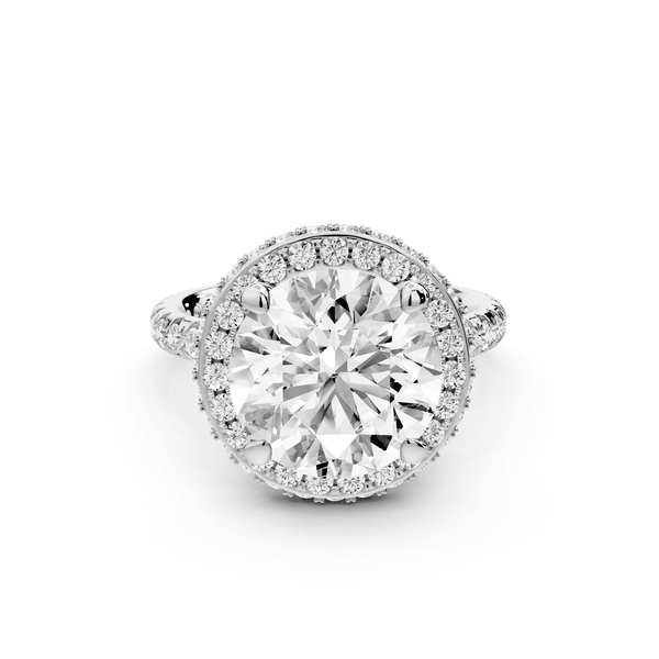 Amelie - 4ct 14k white gold round Diamond with Rollover Halo and Pavé Engagment Ring - Mr. Alex Jewelry
