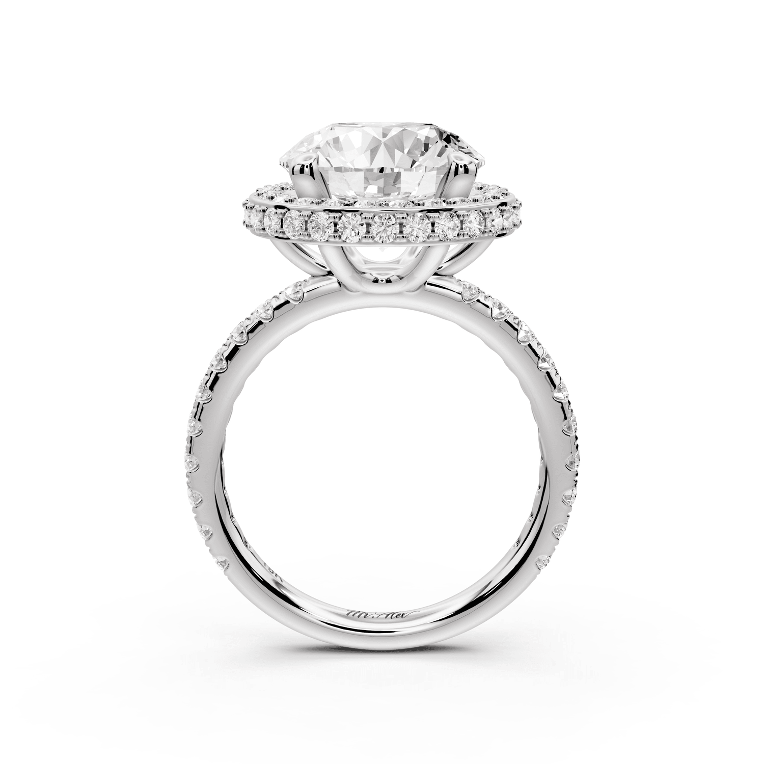 Amelie - 4ct 14k white gold round Diamond with Rollover Halo and Pavé Engagment Ring - Mr. Alex Jewelry