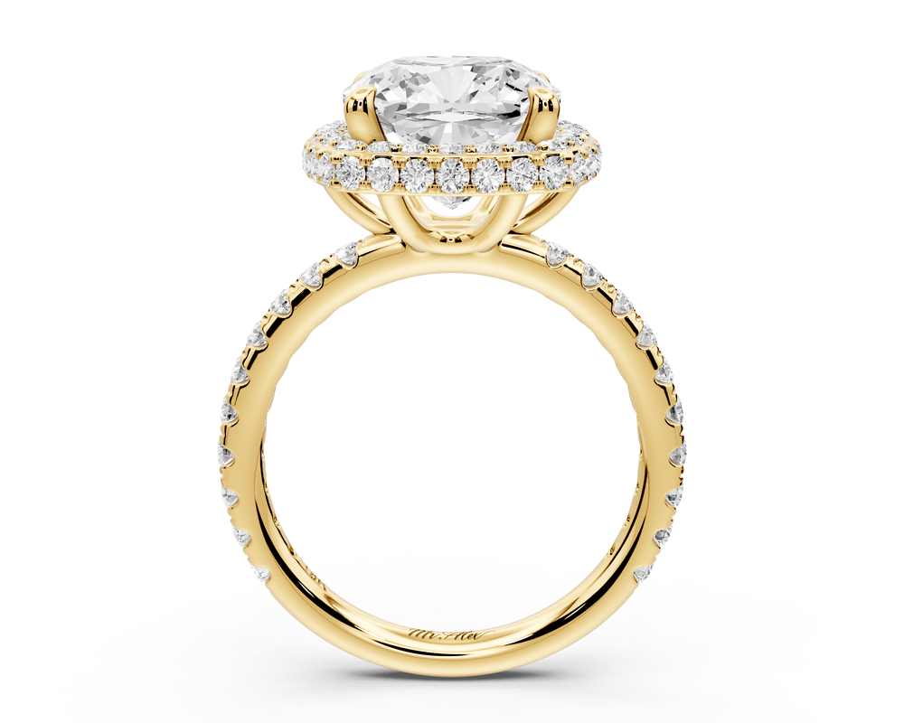 Amelie - 4ct 14k yellow gold cushion Diamond with Rollover Halo and Pavé engagement Ring - Mr. Alex Jewelry