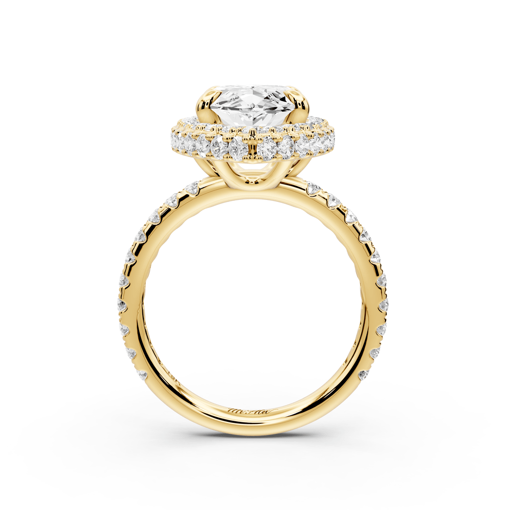 Amelie - 4ct 14k yellow gold marquise Diamond with Rollover Halo and Pavé engagement Ring - Mr. Alex Jewelry