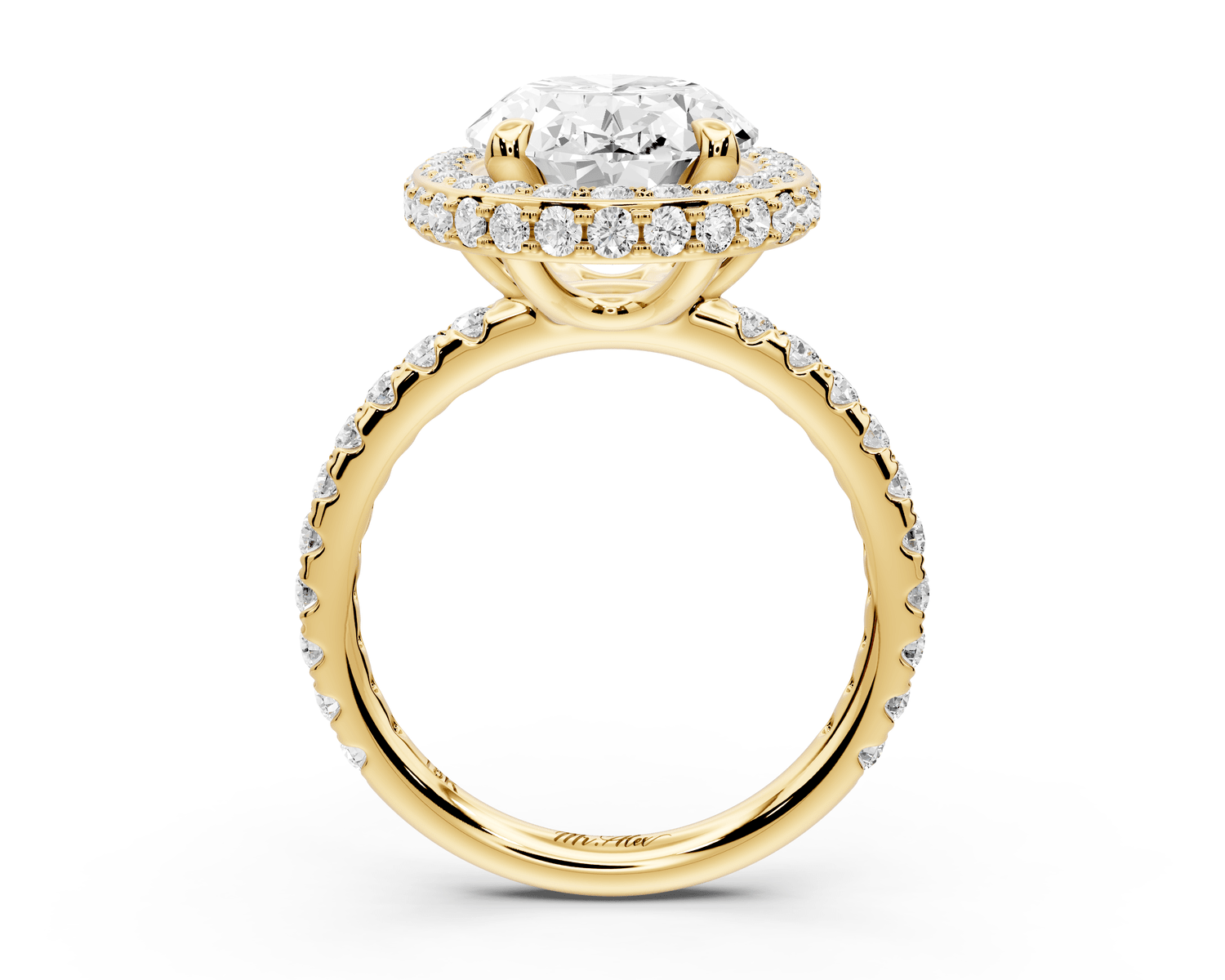 Amelie - 4ct 14k yellow gold oval Diamond with Rollover Halo and Pavé Engagement Ring - Mr. Alex Jewelry