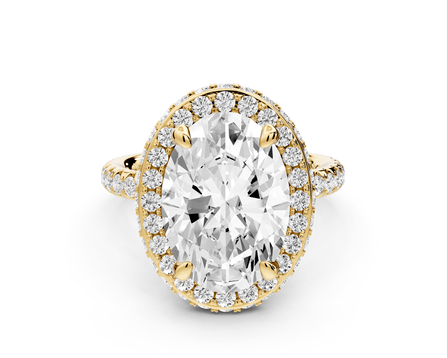 Amelie - 4ct 14k yellow gold oval Diamond with Rollover Halo and Pavé Engagement Ring - Mr. Alex Jewelry