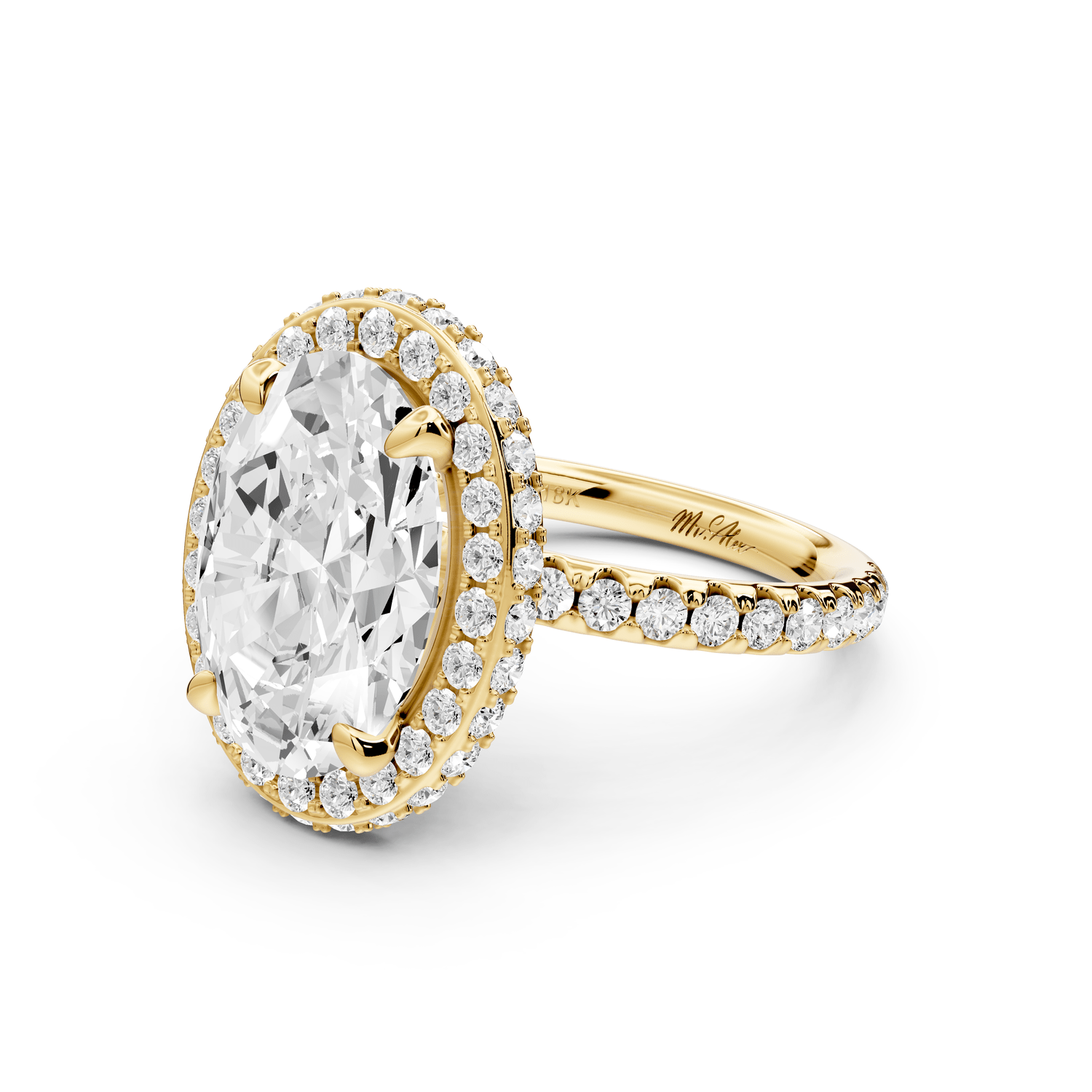Amelie - 4ct 14k yellow gold oval Diamond with Rollover Halo and Pavé Engagement Ring - Mr. Alex Jewelry