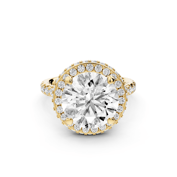 Amelie - 4ct 14k yellow gold round Diamond with Rollover Halo and Pavé Engagment Ring - Mr. Alex Jewelry