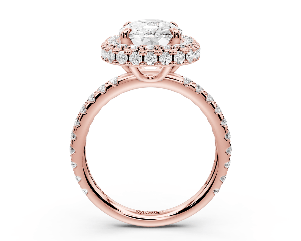 Amelie - 4ct 18k rose gold ecushion Diamond with Rollover Halo and Pavé engagement Ring - Mr. Alex Jewelry