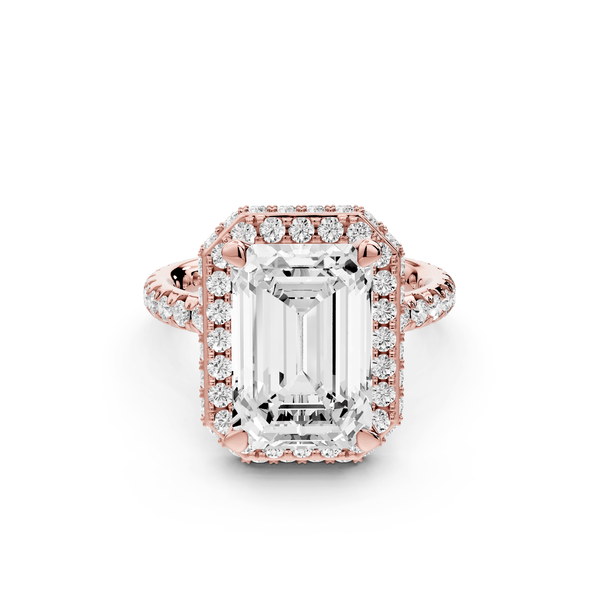 Amelie - 4ct 18k rose gold emerald Diamond with Rollover Halo and Pavé Engagement Ring - Mr. Alex Jewelry