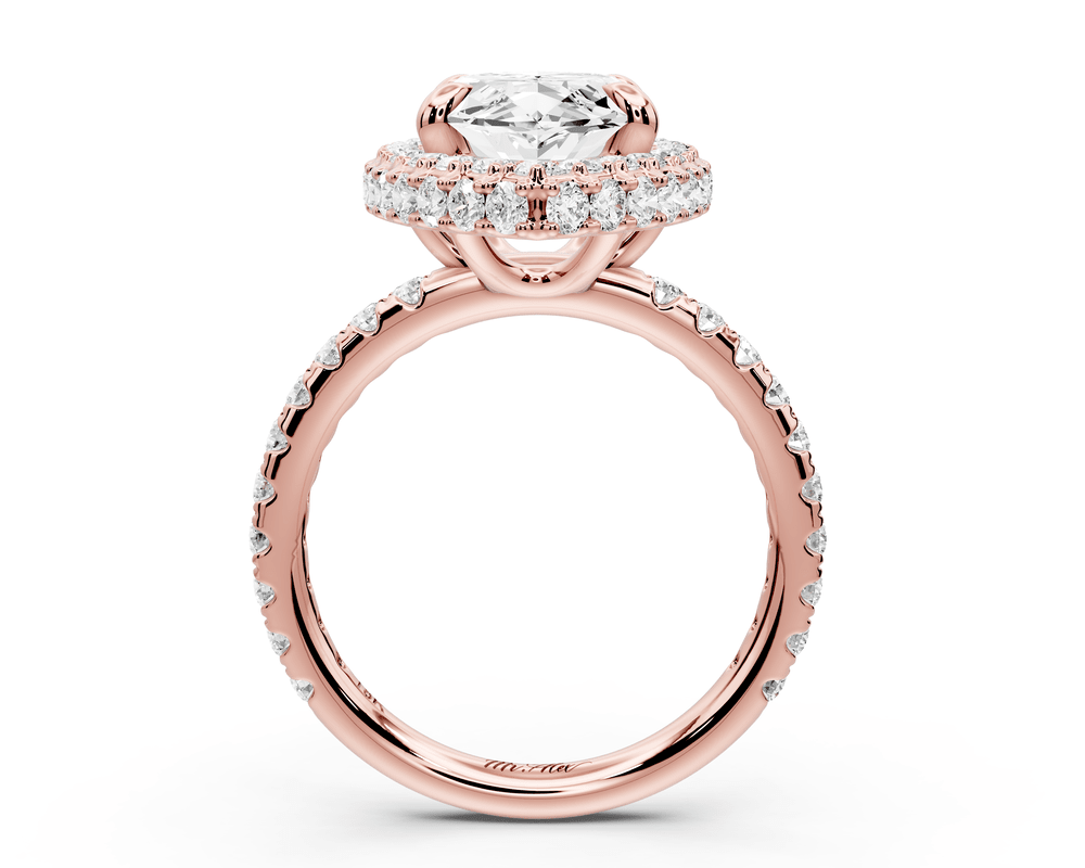 Amelie - 4ct 18k rose gold marquise Diamond with Rollover Halo and Pavé engagement Ring - Mr. Alex Jewelry