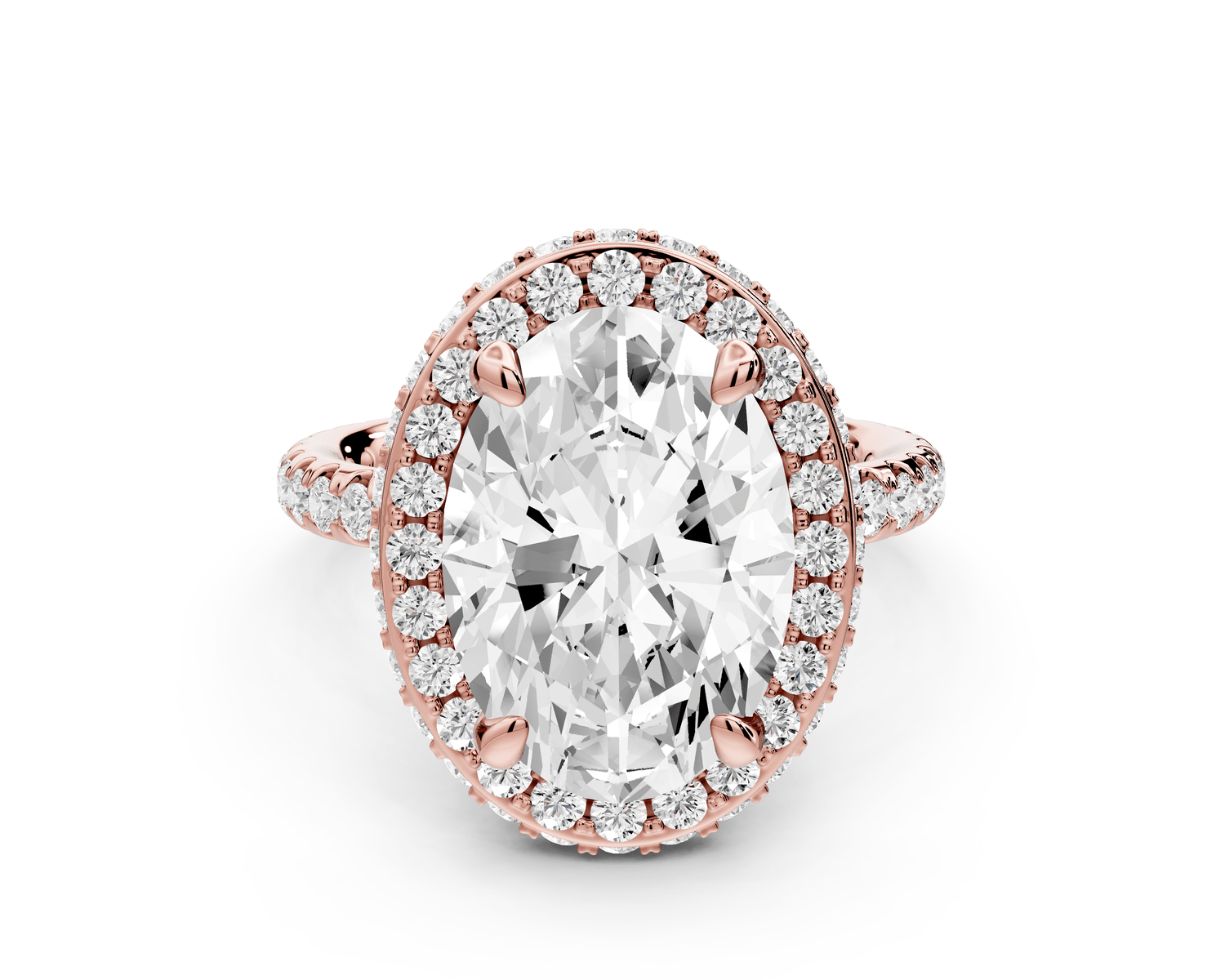 Amelie - 4ct 18k rose gold oval Diamond with Rollover Halo and Pavé Engagement Ring - Mr. Alex Jewelry
