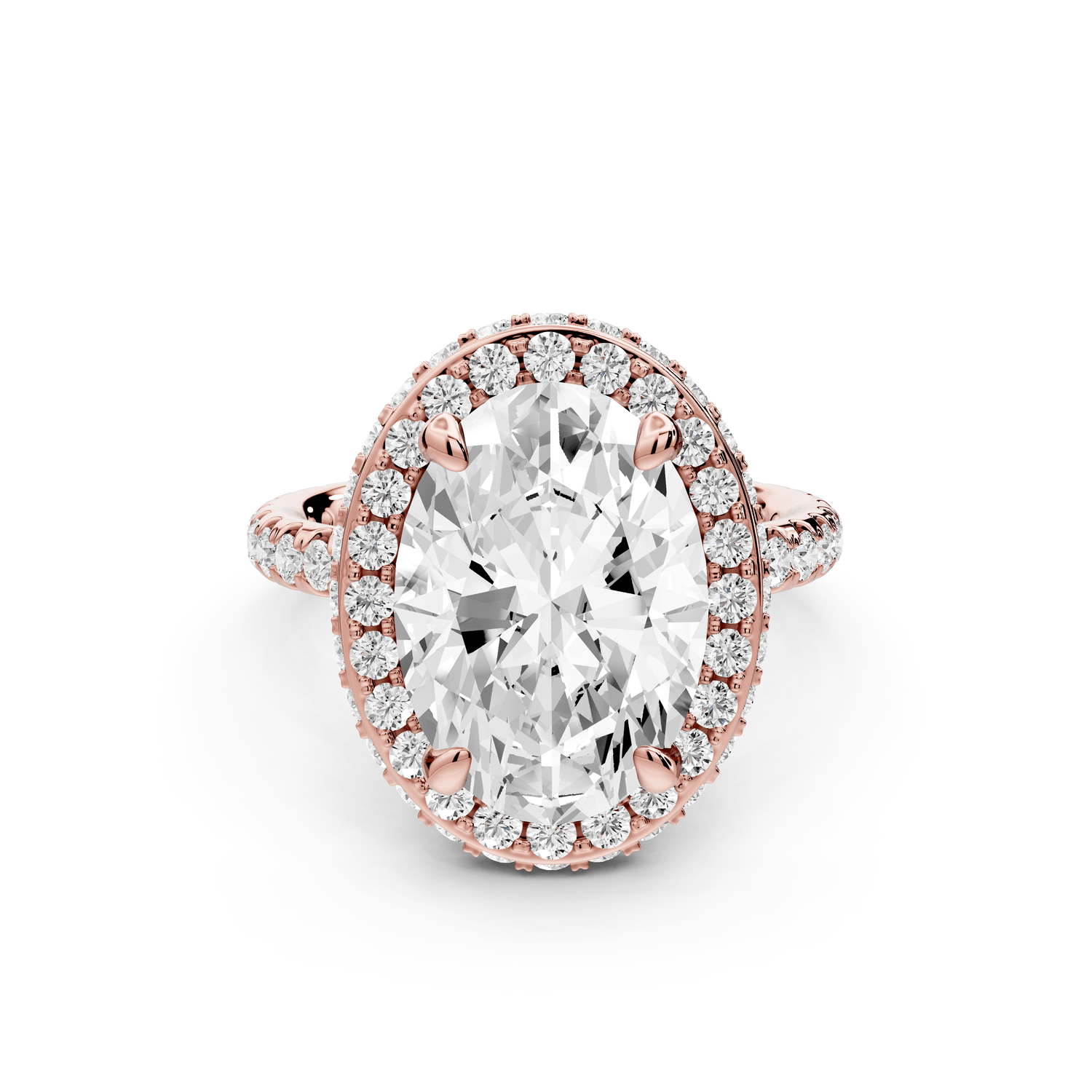 Amelie - 4ct 18k rose gold oval Diamond with Rollover Halo and Pavé Engagement Ring - Mr. Alex Jewelry