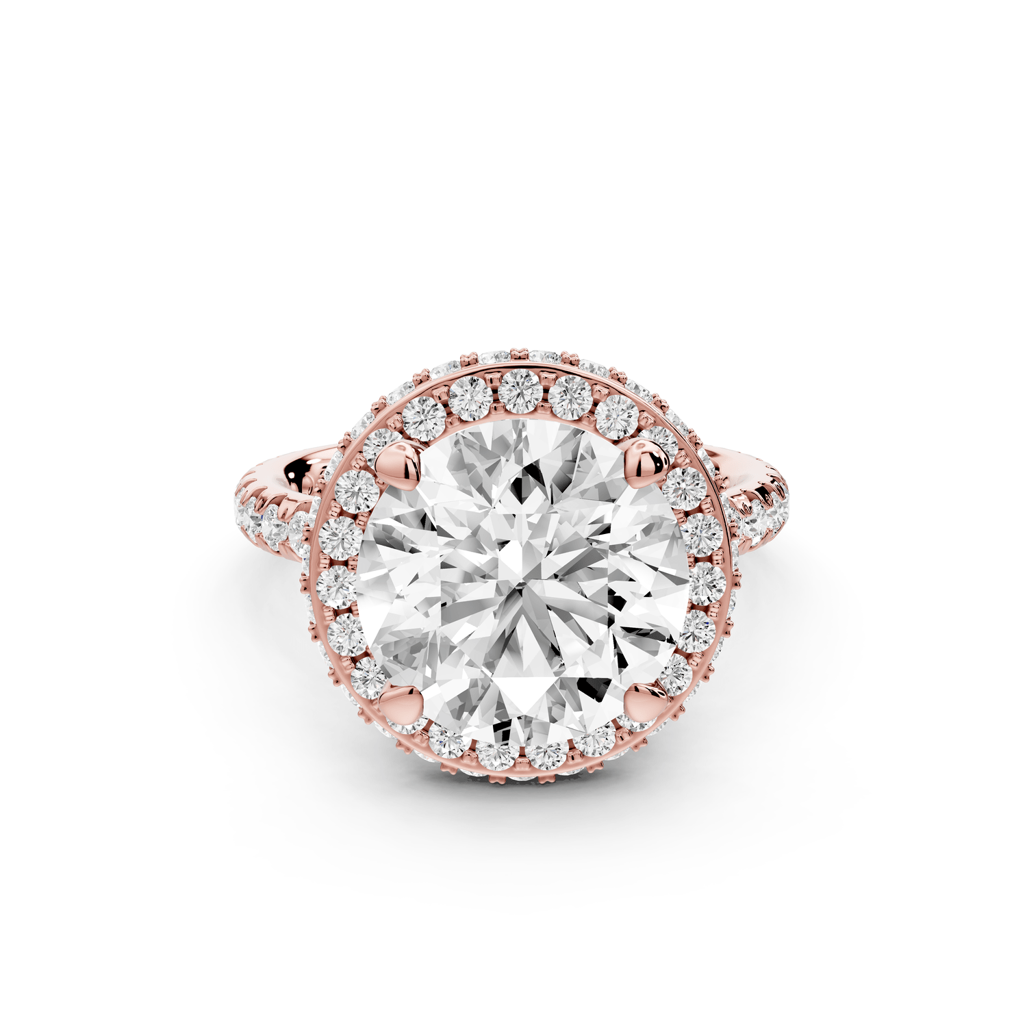 Amelie - 4ct 18k rose gold round Diamond with Rollover Halo and Pavé Engagment Ring - Mr. Alex Jewelry