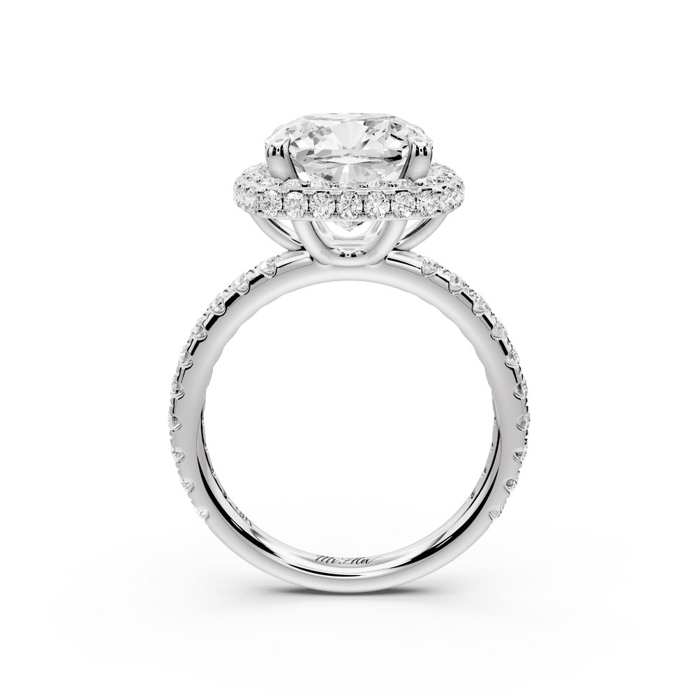 Amelie - 4ct 18k white gold cushion Diamond with Rollover Halo and Pavé engagement Ring - Mr. Alex Jewelry