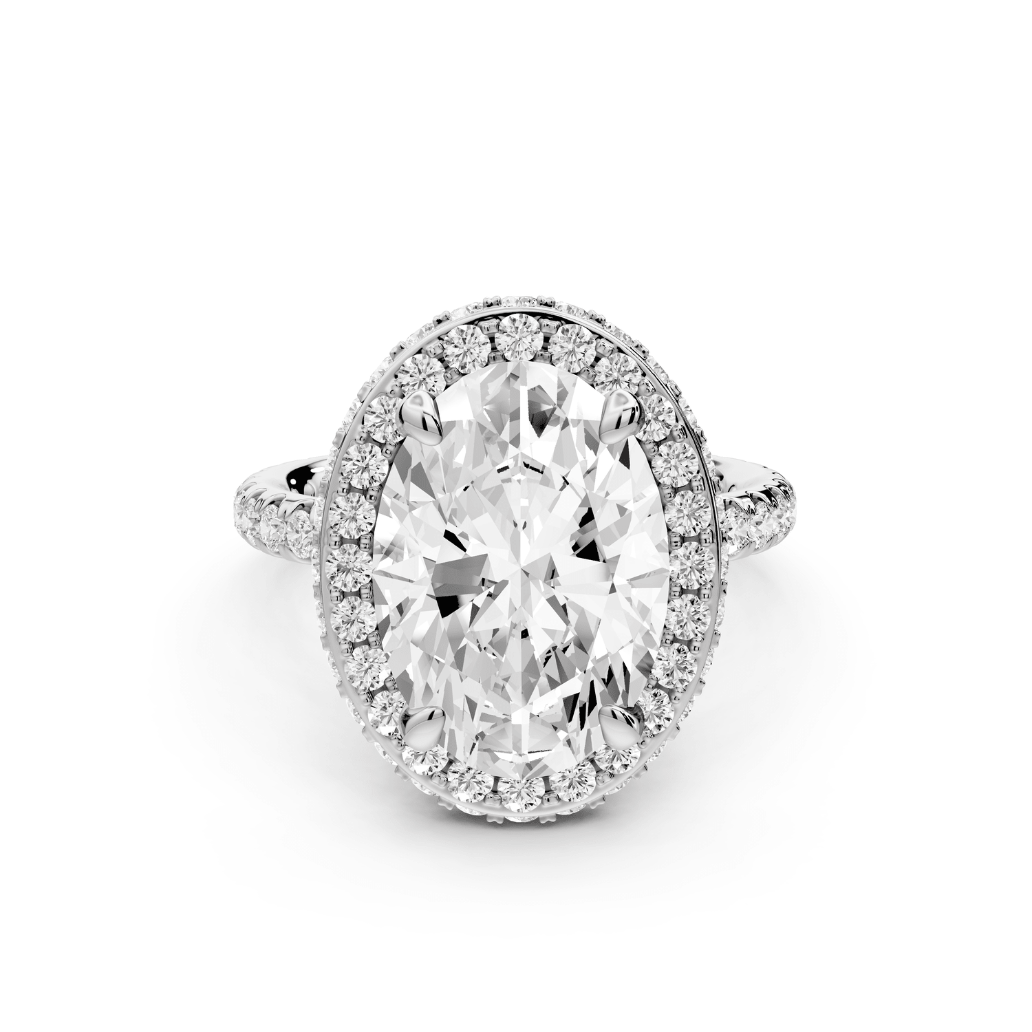 Amelie - 4ct 18k white gold oval Diamond with Rollover Halo and Pavé Engagement Ring - Mr. Alex Jewelry