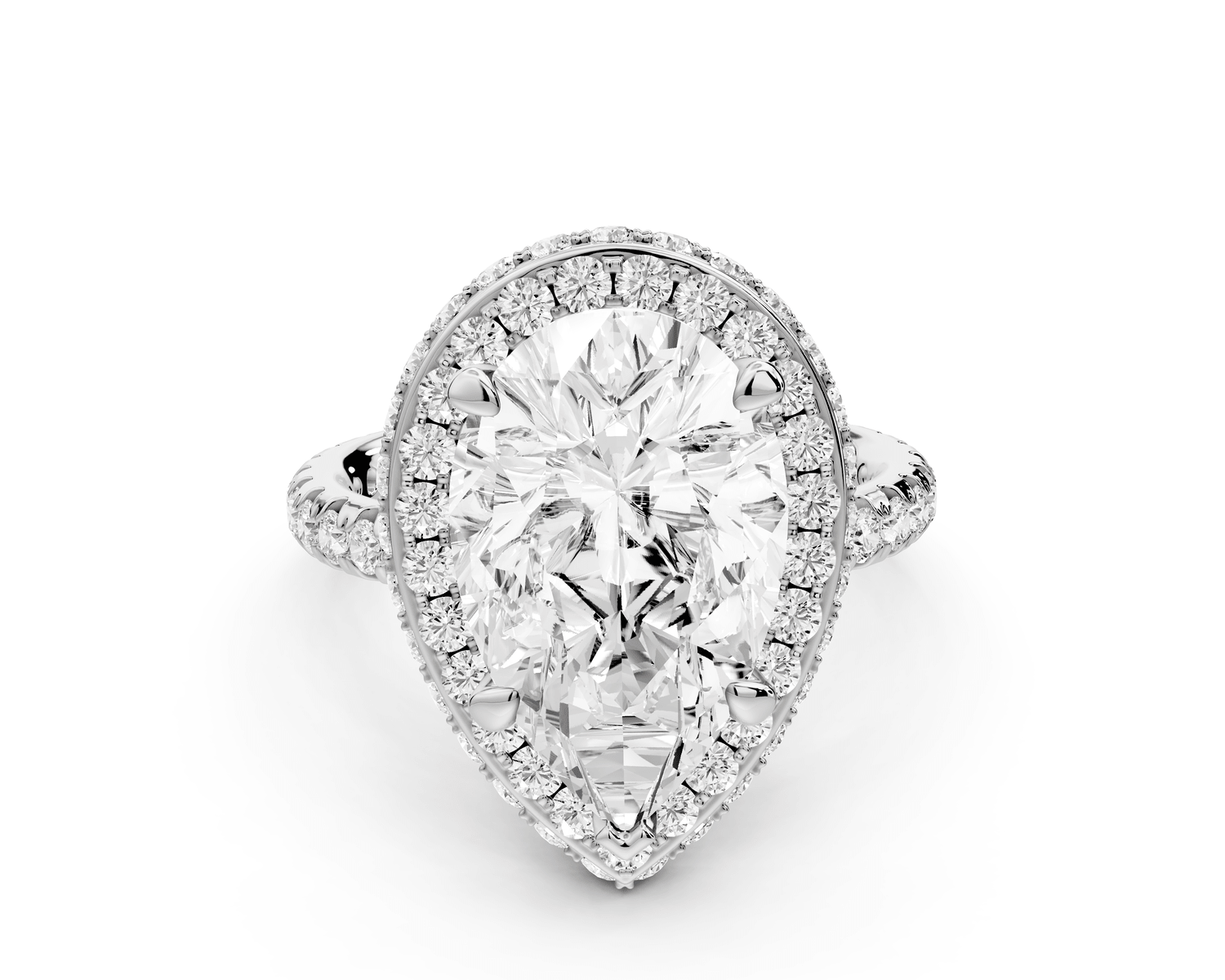 Amelie - 4ct 18k white gold pear Diamond with Rollover Halo and Pavé Engagement Ring - Mr. Alex Jewelry